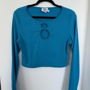 Princess Polly Blue Long Sleeve Crop Top with Cut Out